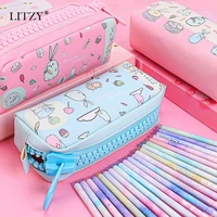 big zipper pencil case kawaii rabbit panda pencilcases for boy girl stationery large capacity pu pencil bag school office supply