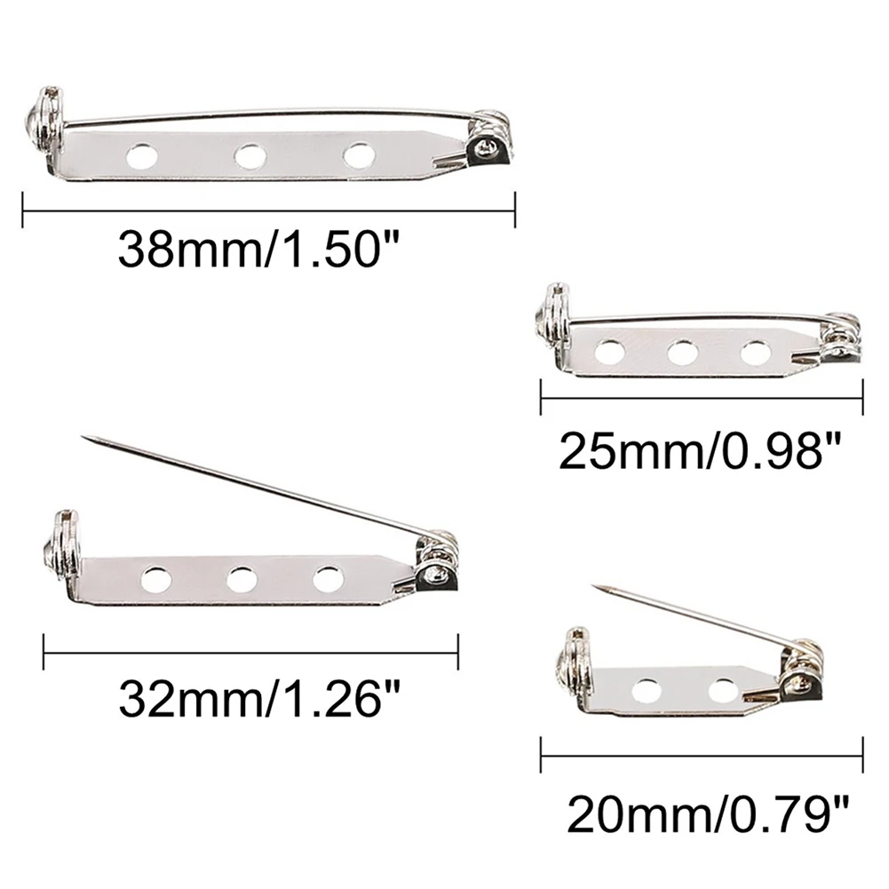 

20Pcs Practical Silver Bar Pins Brooch Pin Tone Pin Back Clasp Brooch 4 Sizes 20 mm 25 mm 32 mm and 38 mm