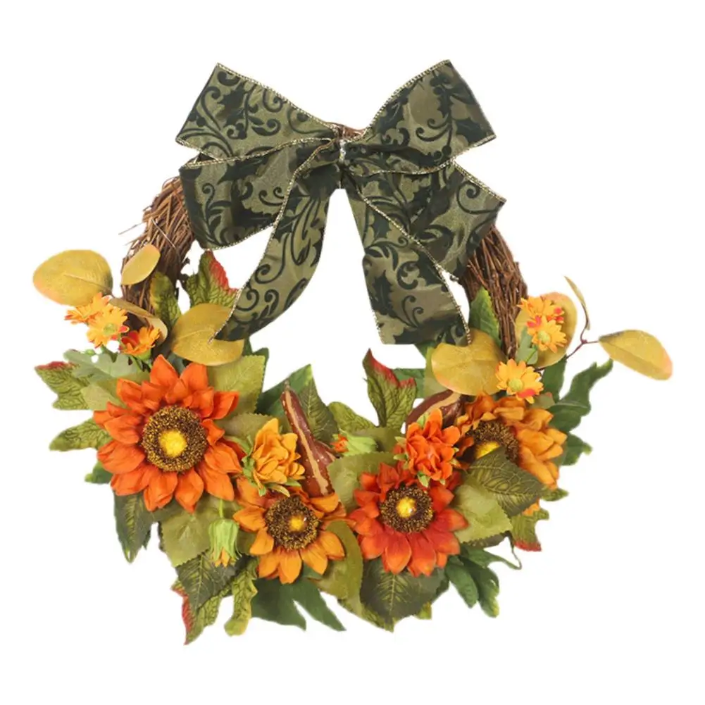 

Fall Wreath Door Hanging Floral Wreaths With Bow Wall Hanging Spring Floral Home Decor For Front Door Halloween Decoration