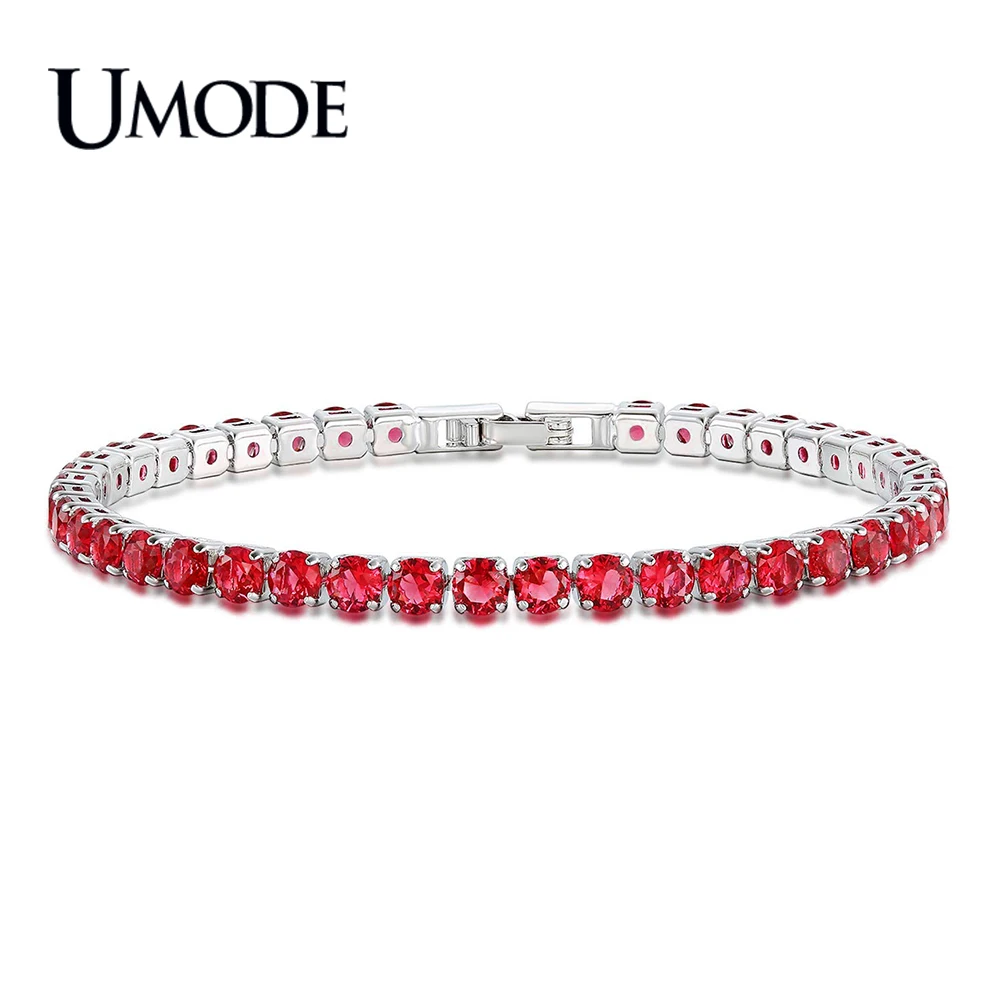 Модные женские теннисные браслеты UMODE с красным цирконом зеленый синий