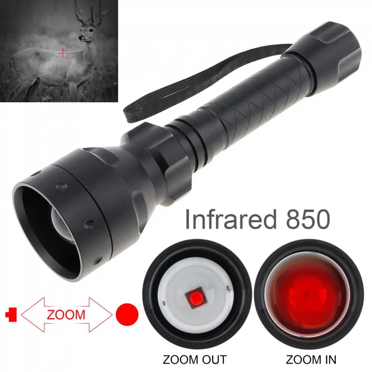 

T50 Long Range Infrared Zoomable 10W IR 850nm 940nm LED Range Radiation Tactical Flashlight with Night Vision for Hunting Torch
