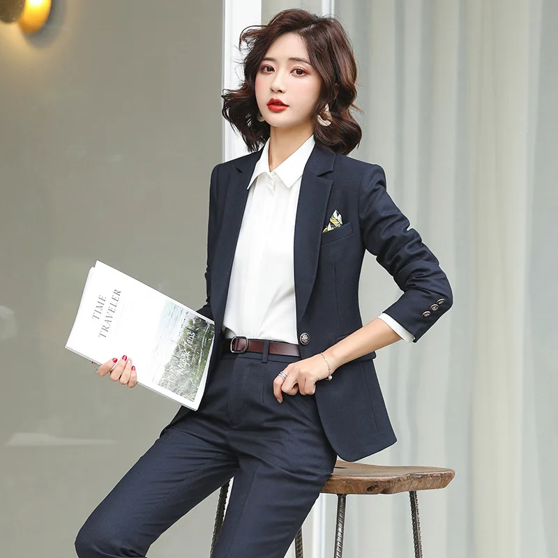 Весенне осенний женский серый клетчатый офисный костюм Дамская форма костюмы из