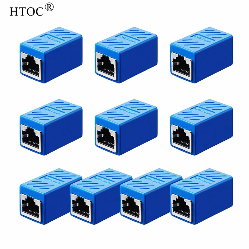 

HTOC 10 PCS RJ45 Coupler Network Connector For Cat6/Cat5 Ethernet Network Cable Coupler Female To Female (Blue)