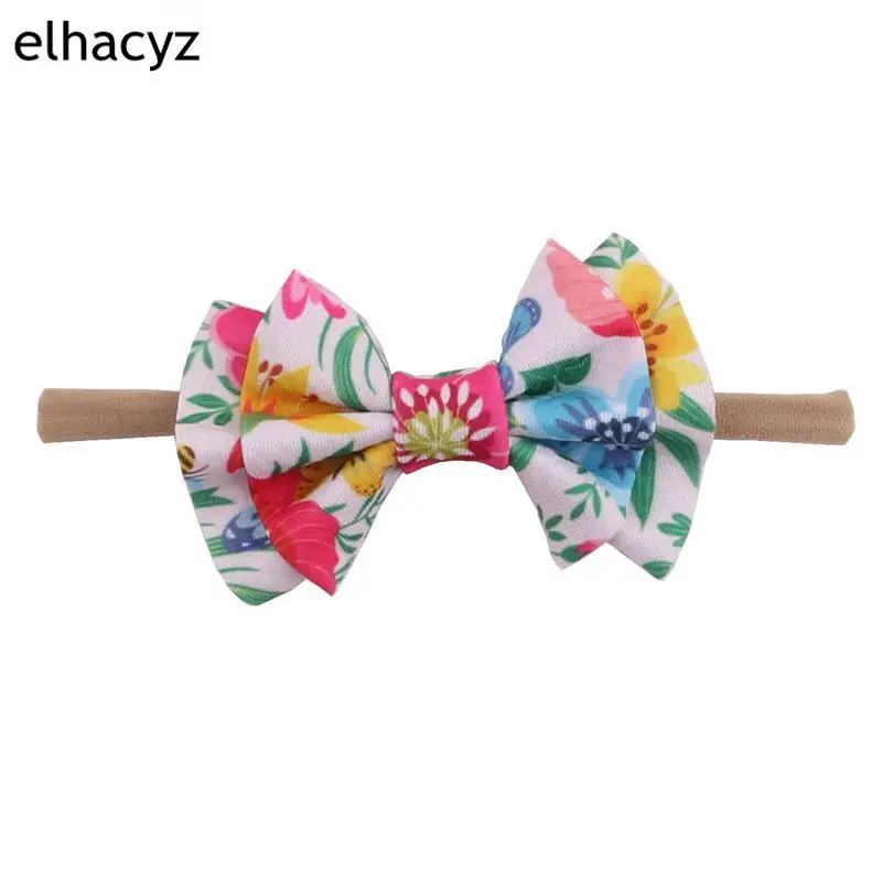 

1PC 3.5'' Double Layer Waffle Hairbow Nylon Headband Pineapple Print Soft Elastic Nylon Headband Girl Kids Hair Accessories