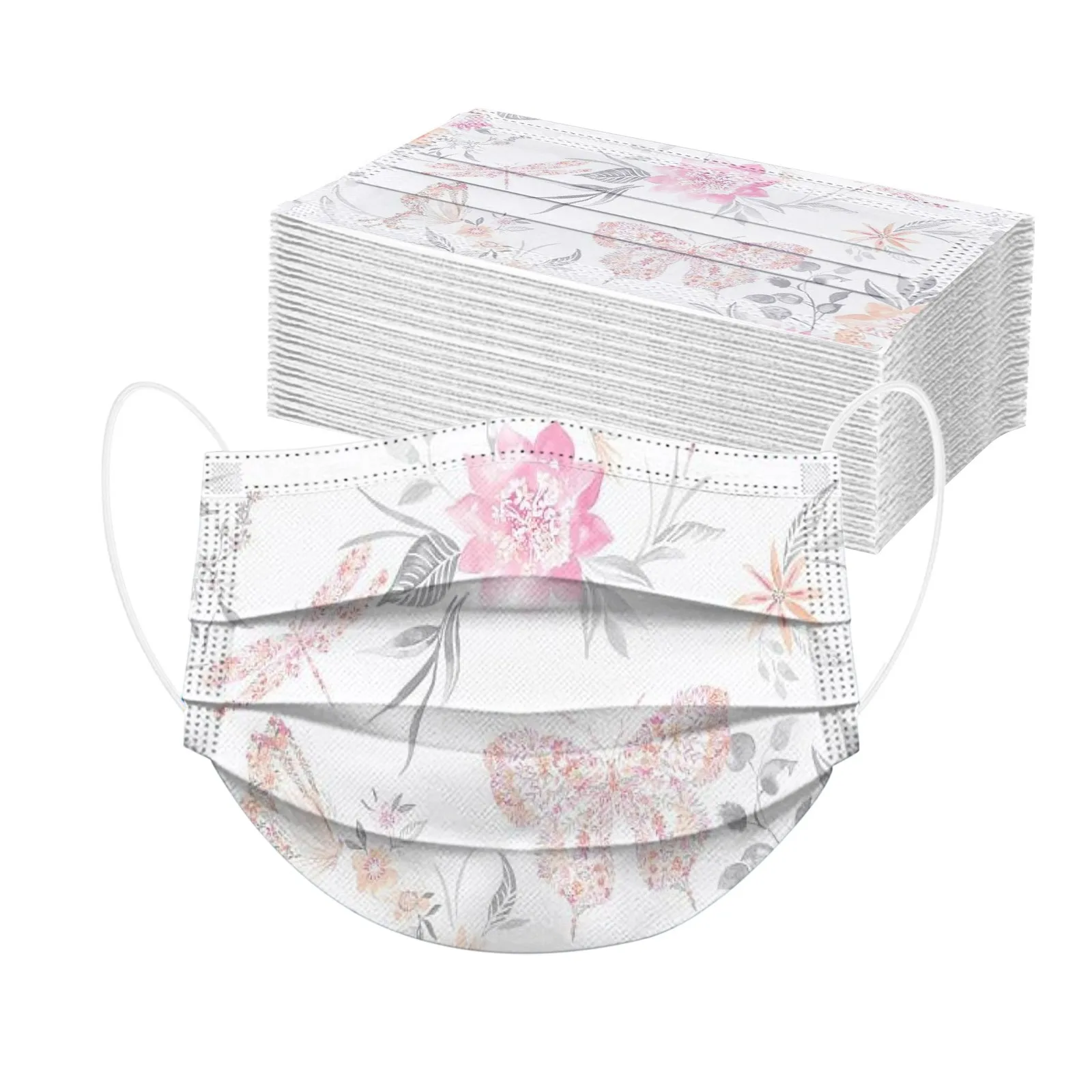 

50pc Floral Disposable Masks For Women 3ply Protection Anti-dust Mouth Masks With Flower Design Facemasks Halloween Cosplay