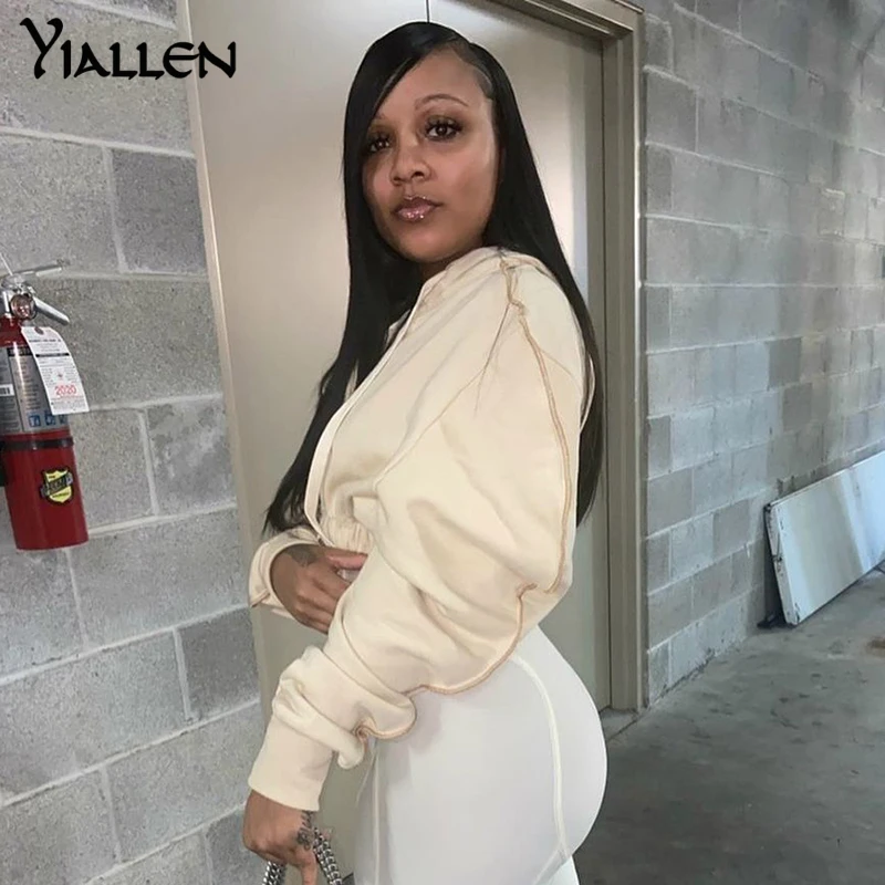 

Yiallen Fashion Casual Cotton Hoodies Women Spring Fall Basic Activity Streetwear 2021Female Solid Harajuku pullover Short Tops