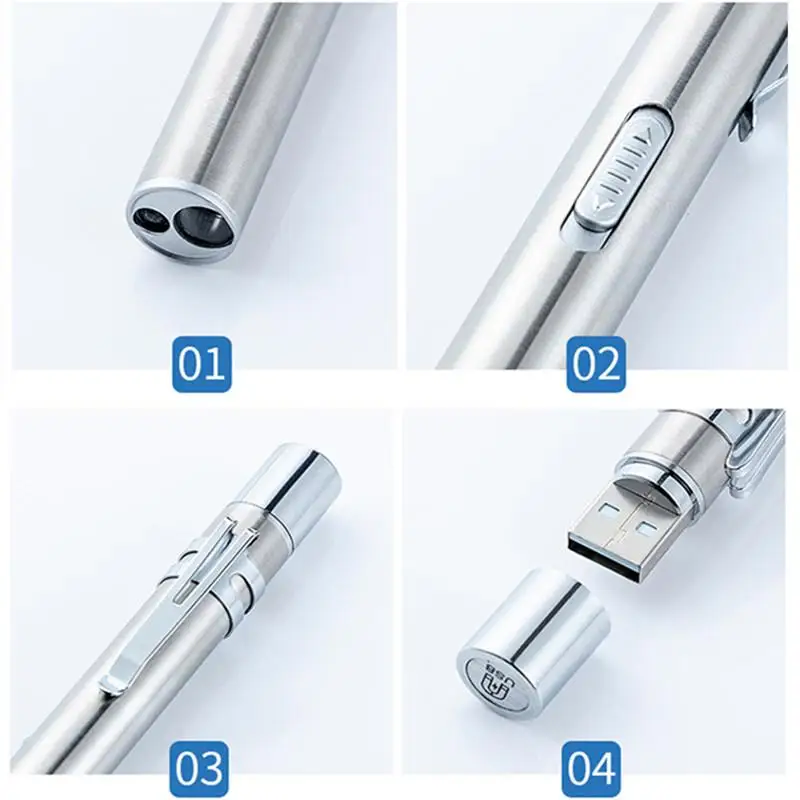 

Portable Dual Light Source LED Stainless Steel Medical Nursing Penlight Flashlight for Medical Students Doctors