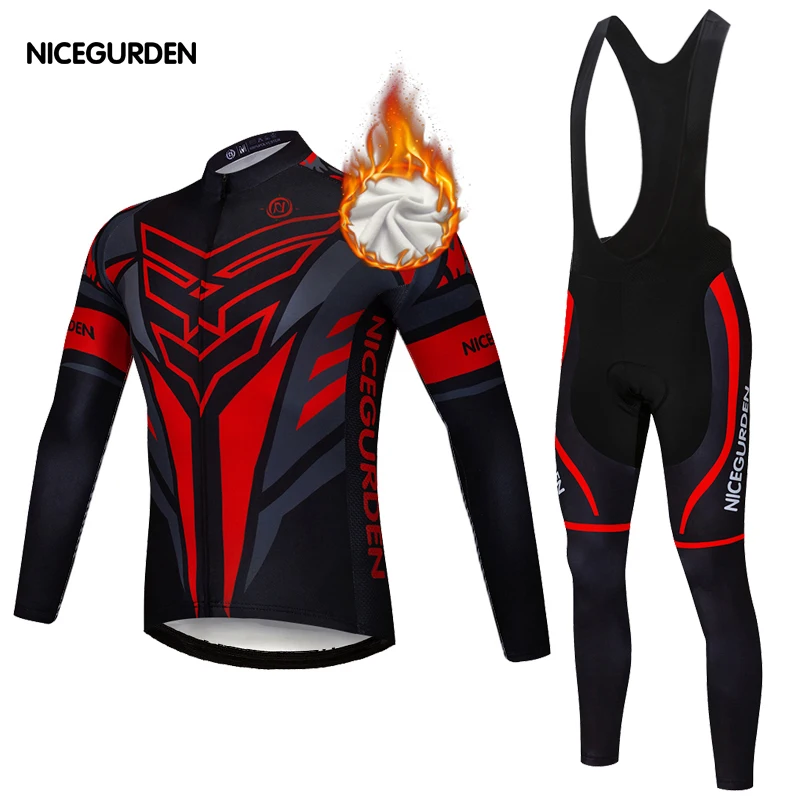 

Mountain bike riding winter warm fleece jersey long-sleeved windproof slim fit suit straps mountain bike warm sports equipment
