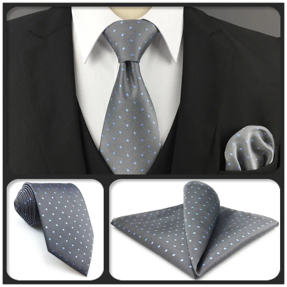Серый мужской галстук в горошек D21 шелковое модное платье очень длинный размер 63