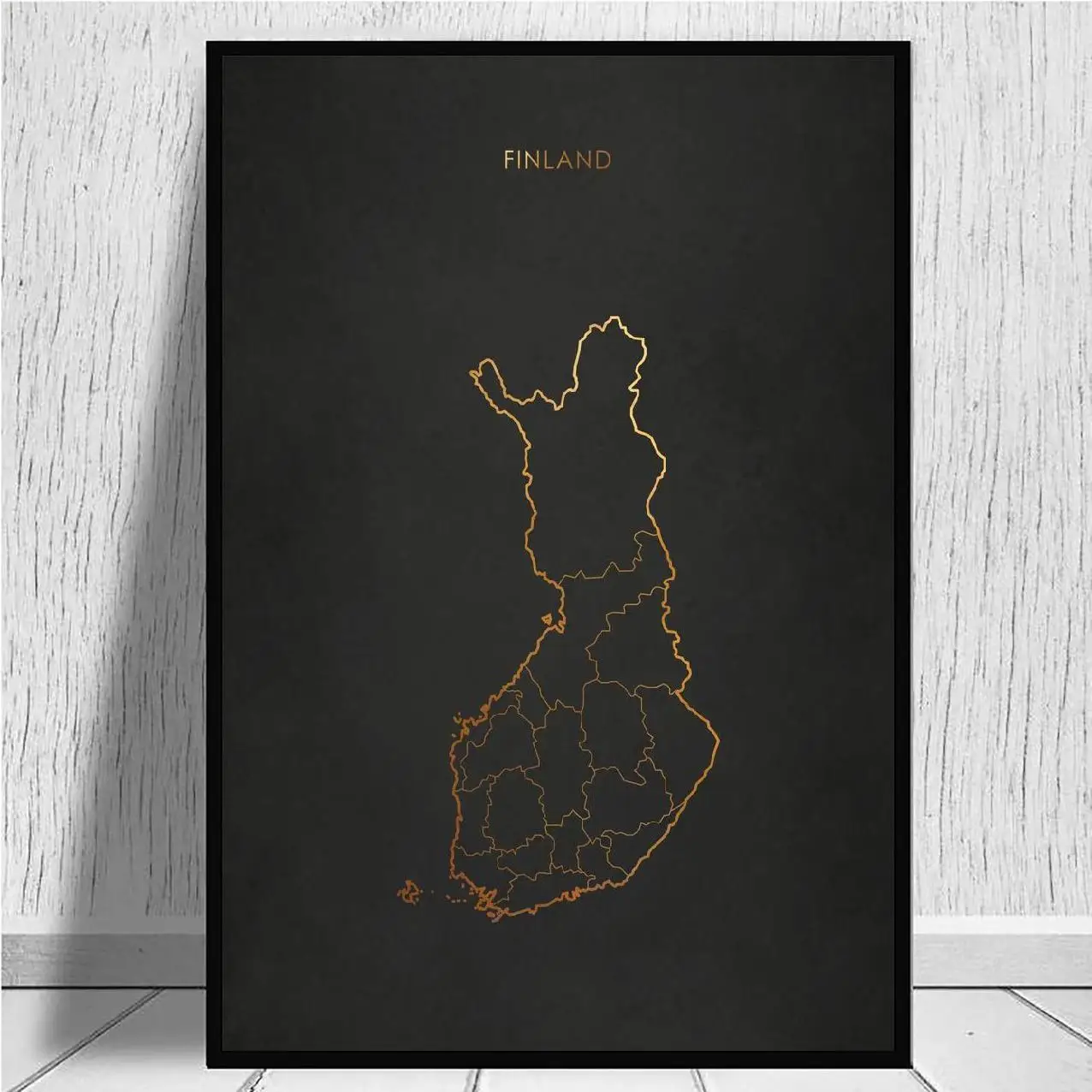 Золотая линия черная карта Финляндии холст настенный художественный принт
