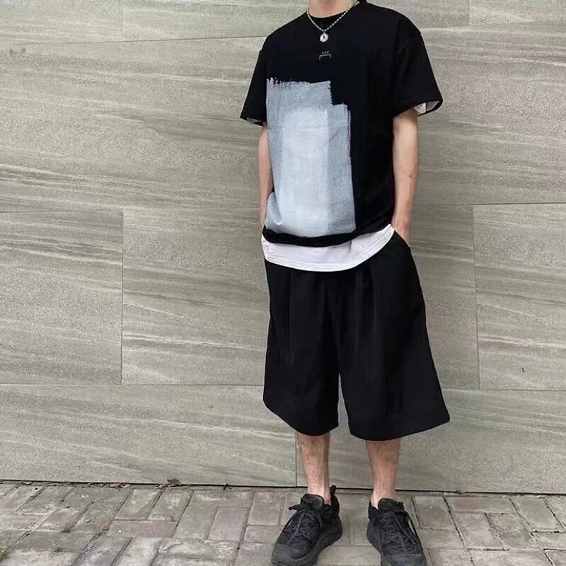 

High Street Paint Printed Short Sleeve T-shirt Mens and Womens Crew Neck Harajuku Loose Casual Summer T Shirt