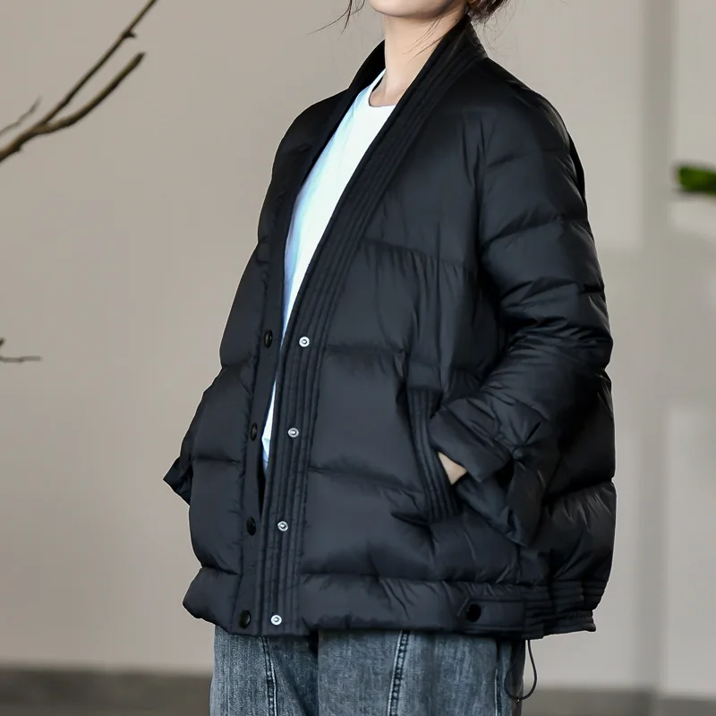 

Chinese Three Quarter Style Sleeve Winter Down Coat Warm Covered Button Abrigos Mujer Invierno 2021 Jacket Women