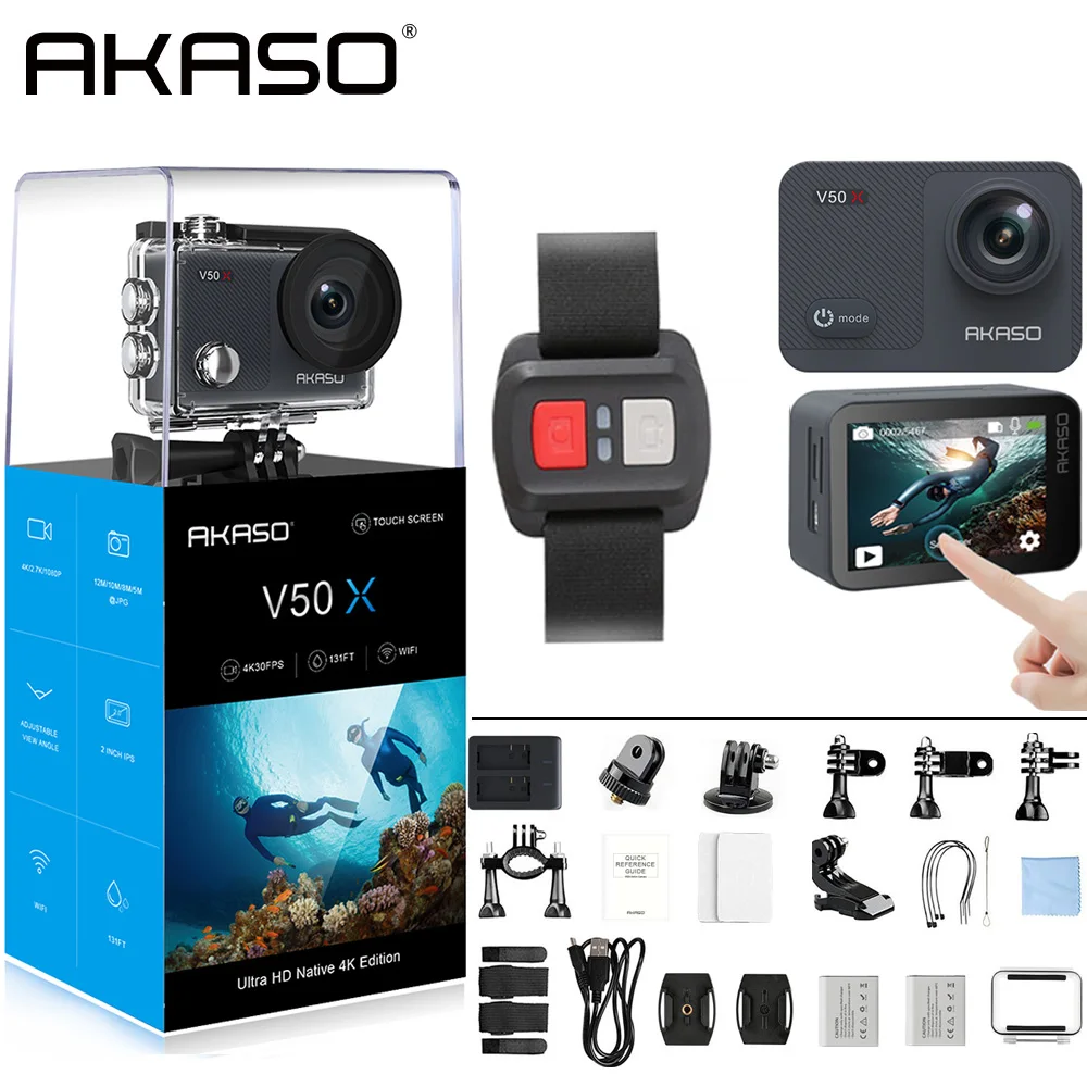 AKASO V50X Wi Fi экшн Камера родной 4K/30fps с 2 ''EIS сенсорный Экран 131 средства ухода за
