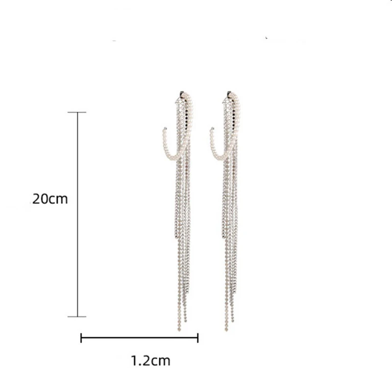 

Luxury 14K Real Gold Tassel Pearl Hoop Earrings for Women Jewelry Brilliant AAA Zirconia S925 Silver Needle Wedding Party Gift