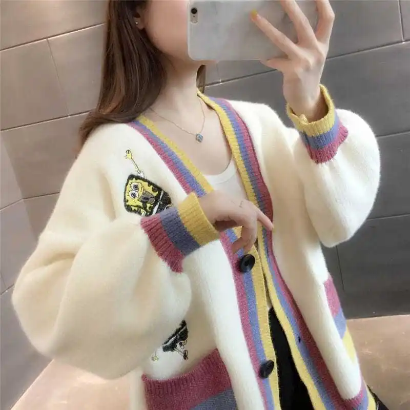 

Popular sweater coat women's spring clothing new Korean version loose and lazy mid long knitted cardigan in 2021