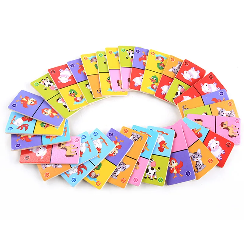 Children's Wooden Domino Animal Chain Jigsaw Puzzle Montessori Educational Toy Cognitive Intelligence Training Kids Gift | Игрушки и