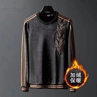 2021 new autumn and winter gold velvet sweater mens trend bird embroidery pattern slim pullover bottoming shirt top