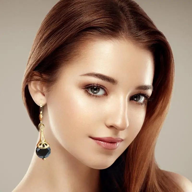 Модные циркониевые девичьи серьги Длинные висячие Для женщин позолоченные 18 к