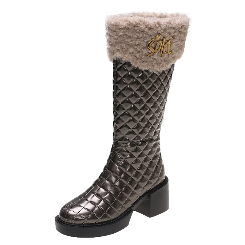 

Зимние женские длинные сапоги, модные теплые сапоги с длинными трубками, новинка 2021, модные сапоги на высоком каблуке, повседневные женские ...