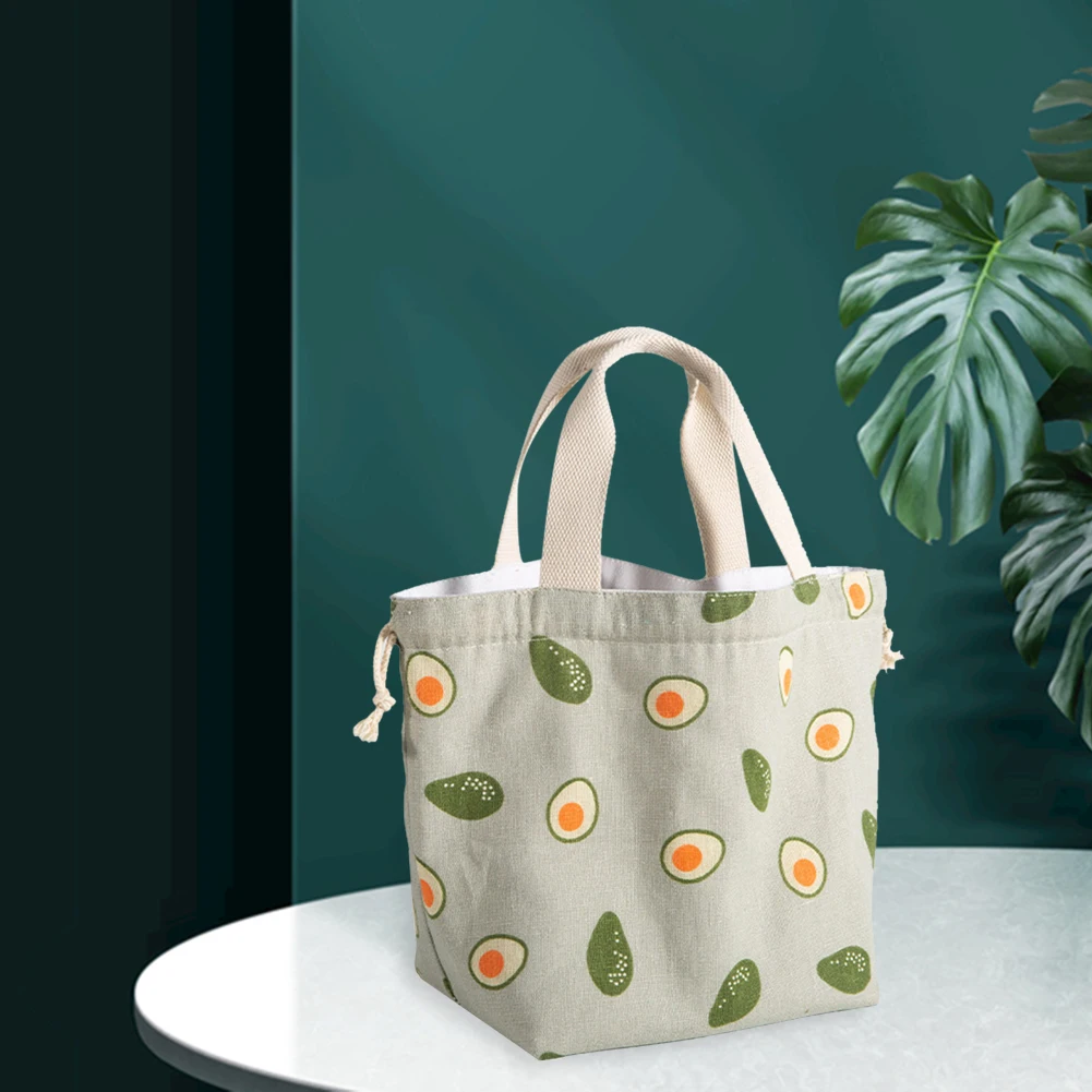 

Linen Food Lunch Bag Insulated with Drawsting Picnic Carry Case Thermal Portable Lunch Bento Pouch Lunch Container Storage Bags