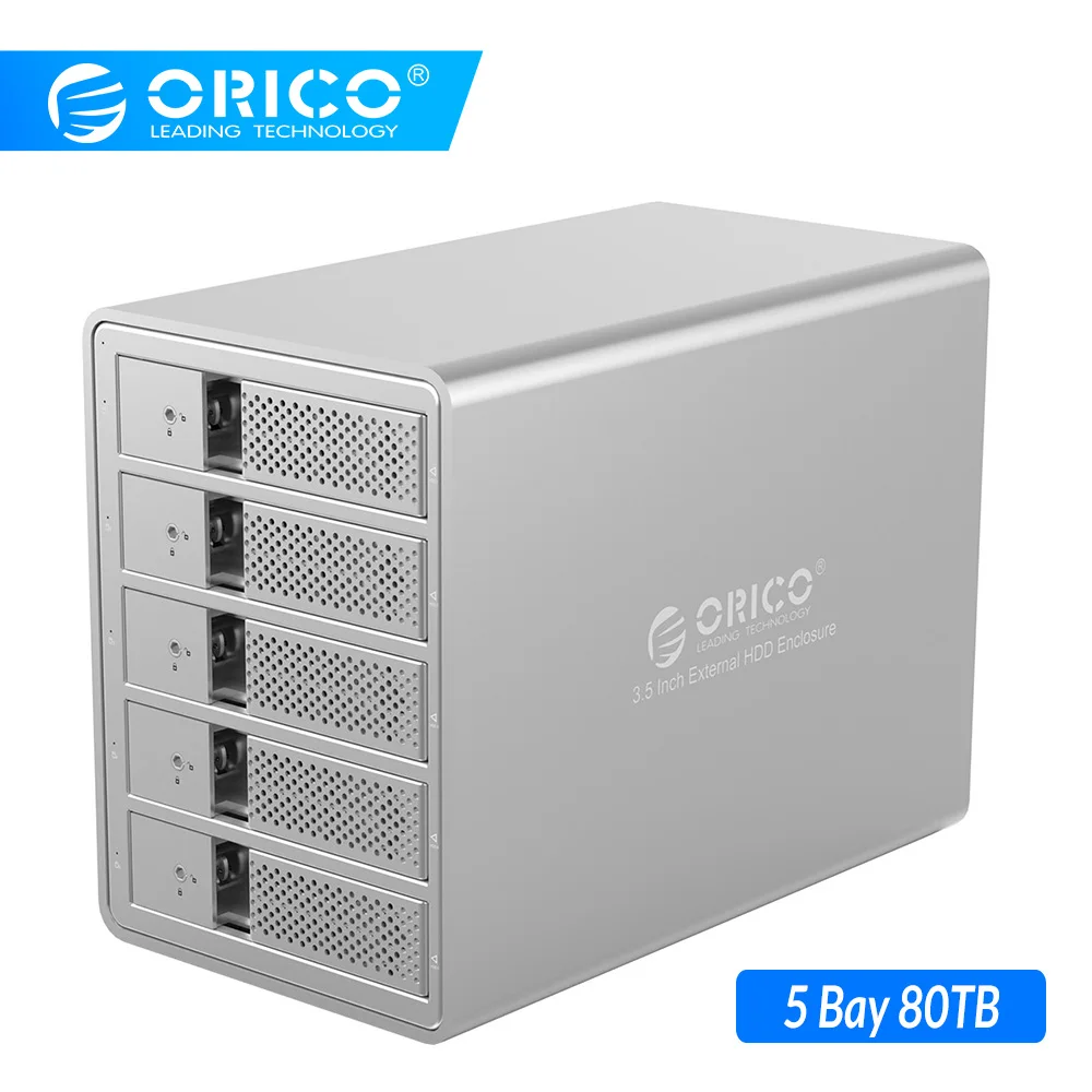 ORICO 5 Bay 3,5 дюймов USB3.0 SATA HDD док-станция с 150 Вт Мощный жесткий диск корпус чехол для SSD, HDD для жесткого диска ноутбука