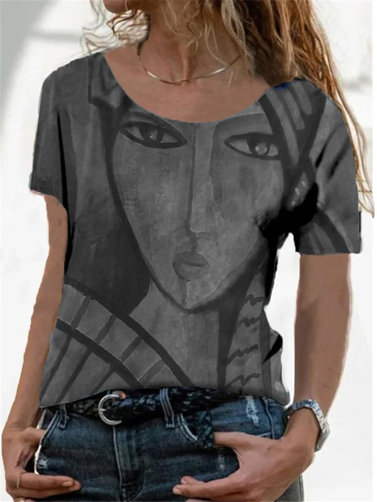 

O Neck Tshirt Women's Summer Casual Oversize Print Shirt Tops Loose Vintage Female Tee Streetwear Short Sleeve Clothes S-5XL