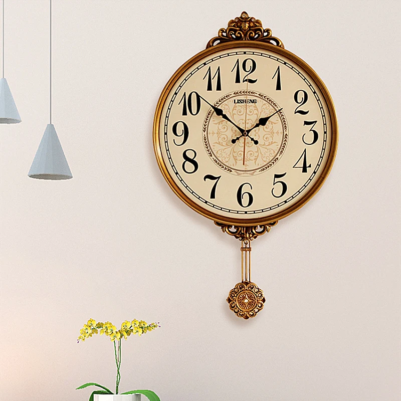 

Mute Large Wall Clock Retro Pendulum Clock Living Room Wall Watch European Mechanism Reloj Pared Madera Home Decor DD55WC