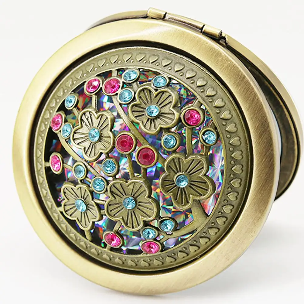 Винтажный полый цветок мини складной карманный круглый двухсторонний макияж