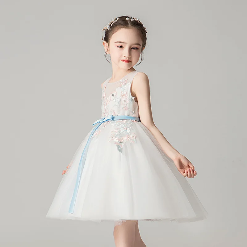 Новые Белые Платья с цветочным узором для девочек на свадьбу длинное фатиновое