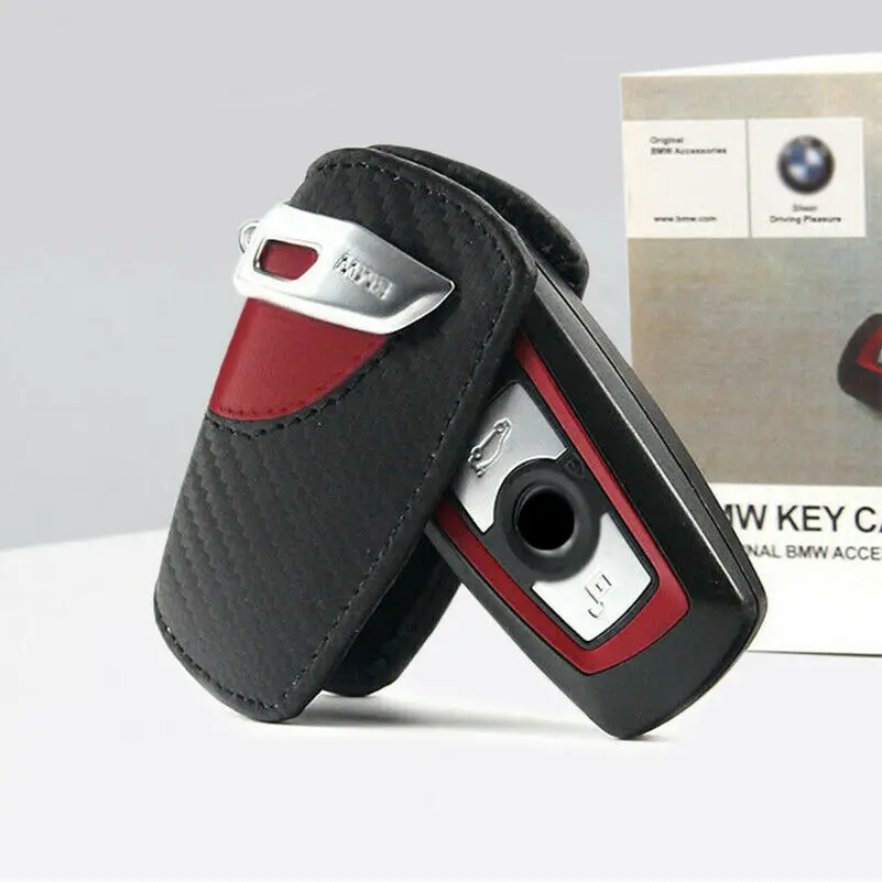 

Carbon Fiber Leather Car Key Case Fob Bag Cover For BMW 1 3 4 5 6 7 Series X3