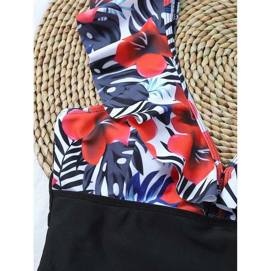 

Sexy Ruffle Floral Push Up Swimwear Women 2021 One Piece Swimsuit Bathing Suit Woman Swimming for Beach Wear Monokini Swimsuits