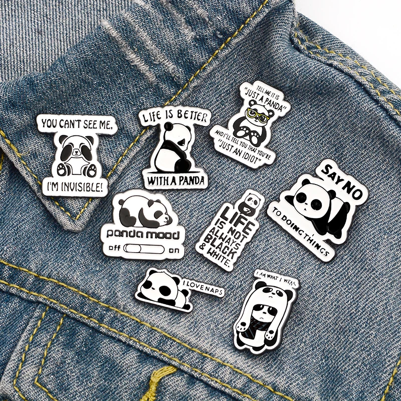 Cartoon Cute Lazy Giant Panda Personality Interesting Text Brooch Badge Enamel Backpack Lapel Enamel Pin Hat Jewelry for Gift