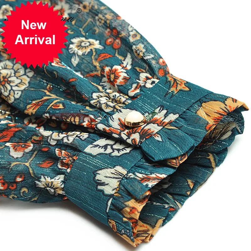 

Fashion Designer dress Spring Women's Dress Long sleeve Lace Mesh Lurex Elastic waist Vintage Floral Print Dresses