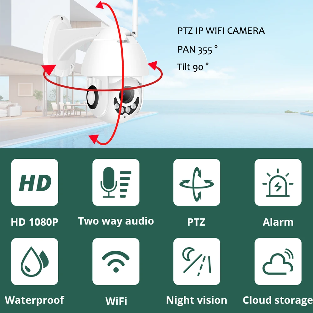 HD 1080P Wifi IP камера облачная беспроводная камера безопасности уличная 2MP CCTV камера видеонаблюдения аудио Onvif 30 м ИК ночного видения P2P