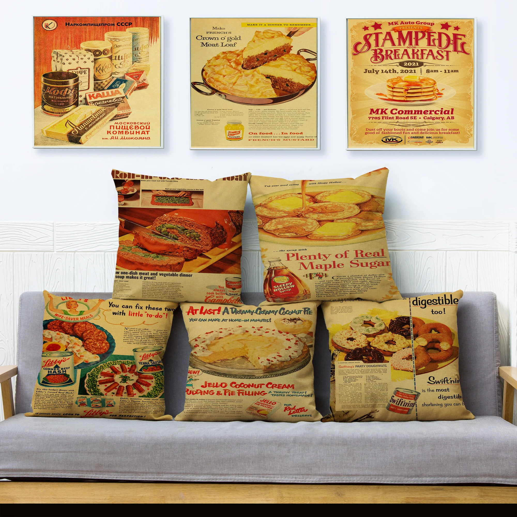 

Retro Newspaper Pattern Cushion Cover Various Foods Hamburger Pizza Print Pillowcase Kid Gift Sofa Home Decor Pillows Cases