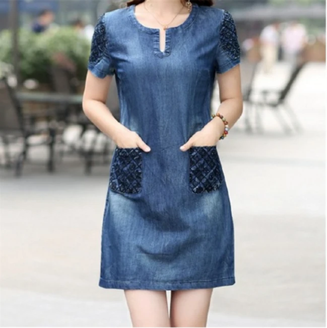 Повседневное джинсовое мини платье элегантное с карманом Дамское Платье размера