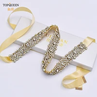 topqueen s28b g wedding belt champagne gold rhinestone bridal sash cocktail dress evening womens accessories with satin ribbon