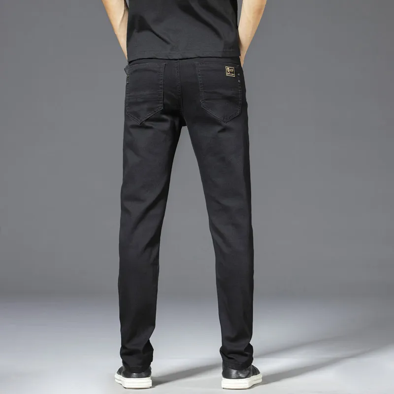 

2020 Winter New Men's Black Cotton Stretch Straight Slim Jeans High Quality Pocket Letter Embroidery Classic Fashion Denim Pants