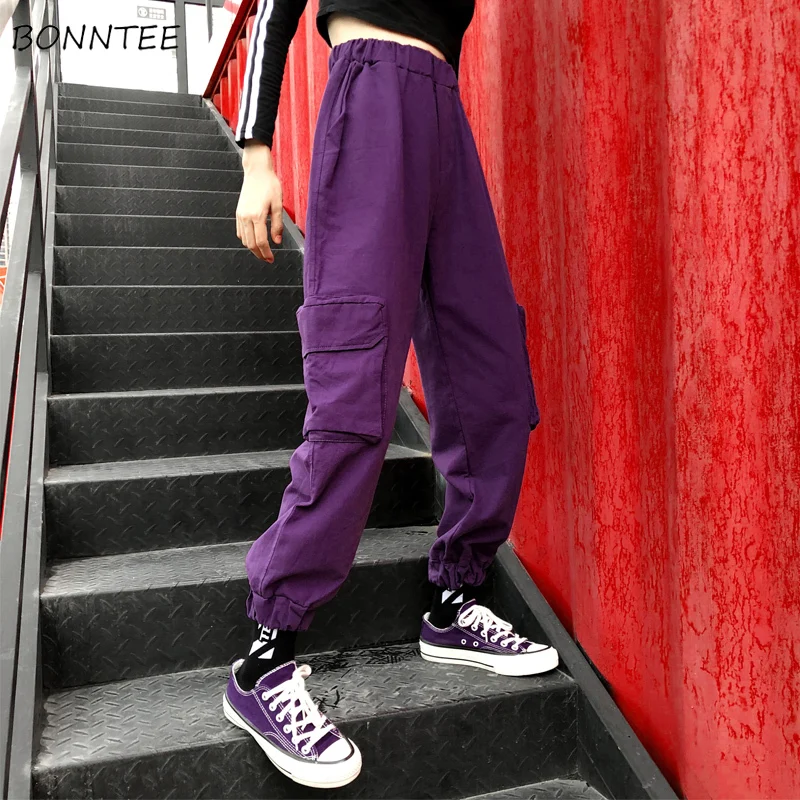 Брюки женские Длинные Простые однотонные универсальные брюки-карго в стиле