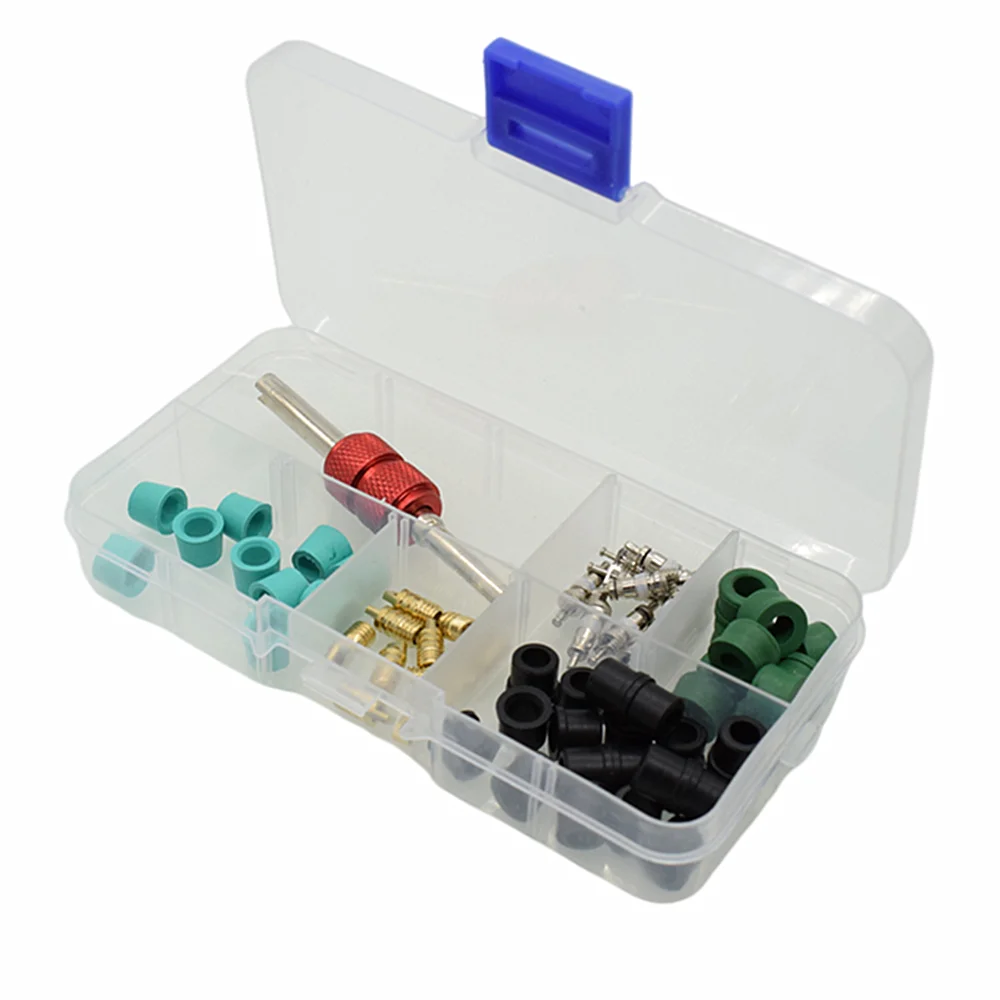 

Car Air-Conditioning A/C Hose Adapter Rubber Gasket AC Schrader Valve Core and Remover Tool Assortment Kit Set