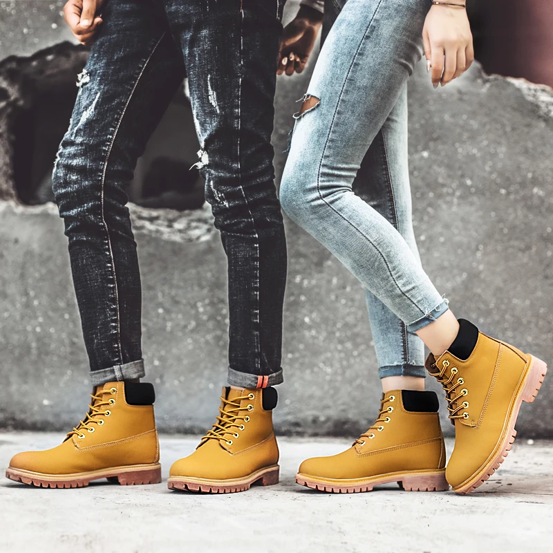 

Women Combat Boots Couples Mid-high And Velvet Suede Leather Hiking Boots Couple Martin Boots Men Work Shoes Female Thick Boots