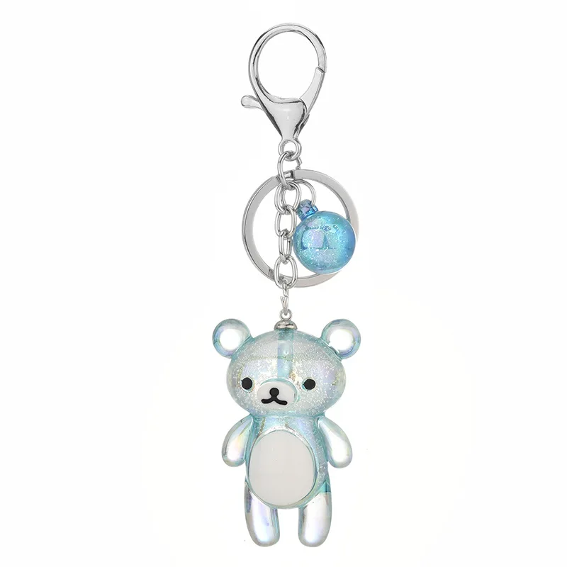 

Cute Acrylic Bear Keychains Accessories For Women Pendant Transparent Heart Sequins Key Chains PU String Lover Car Keyrings