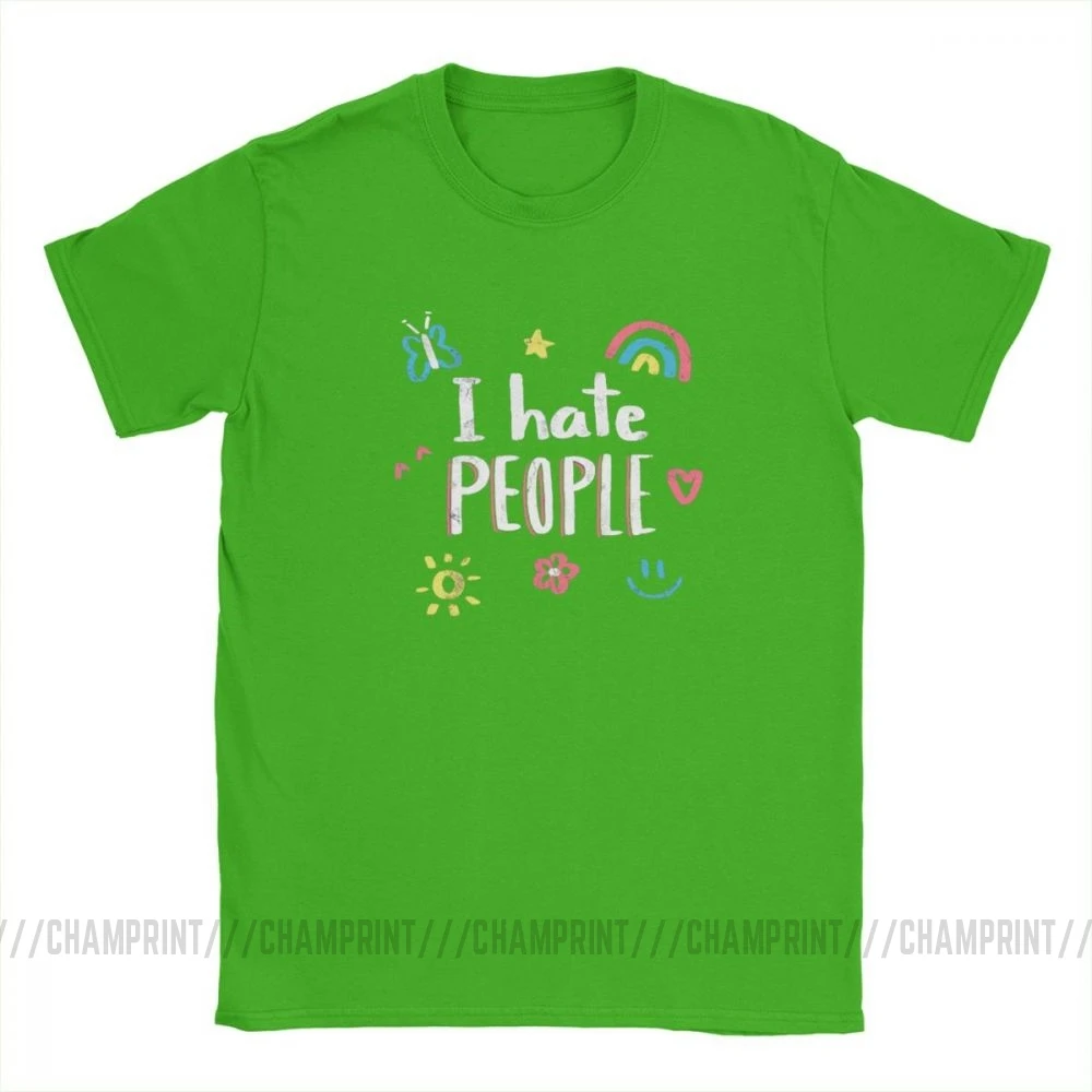 Зеленый Футболки с надписью «I Hate People Humor» для мужчин, топы с изображением улыбки радуги, цветов и бабочек, одежда с коротким рукавом, футболки из хлопка с графическим принтом - Цвет: Зеленый