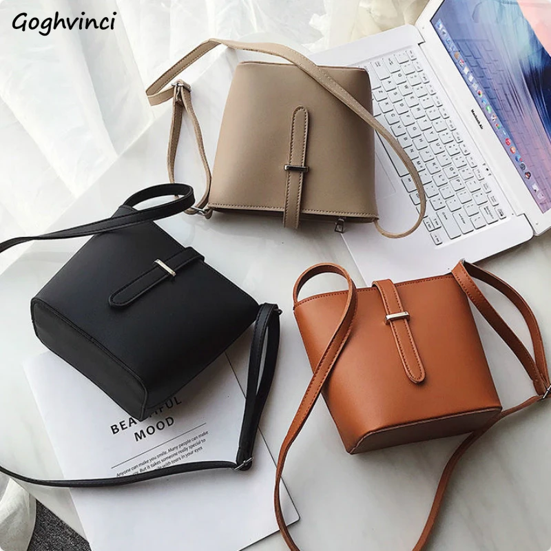 

Сумка через плечо для женщин, однотонная сумка-ведро из искусственной кожи для студентов, простая универсальная шикарная модная Ретро сумк...