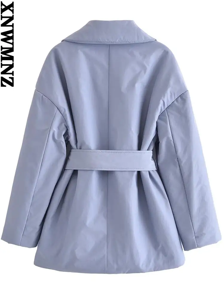 XNWMNZ 2022 water and wind protection quilted jacket with belt coat Women lapel collar long sleeve jacket female Winter Black