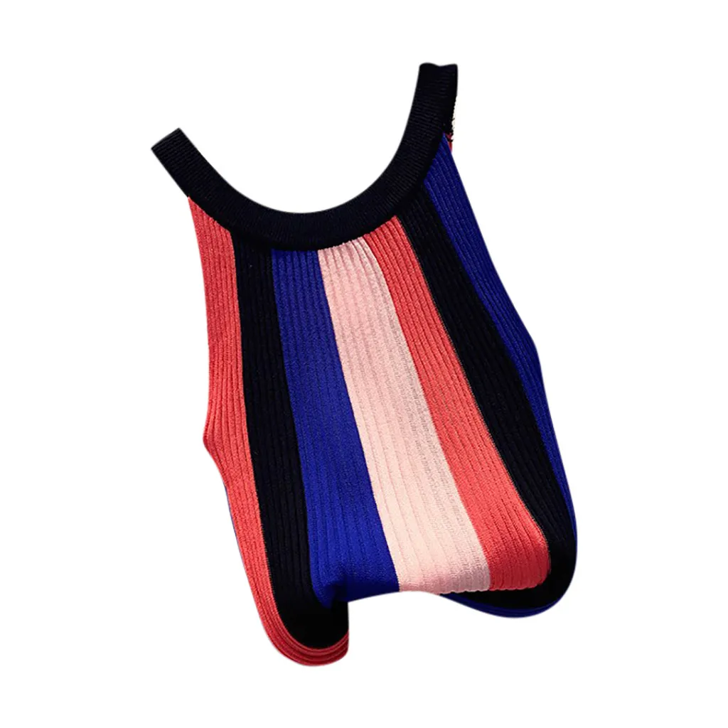Женский Повседневный жилет без рукавов облегающие Топы в полоску стиле пэчворк с