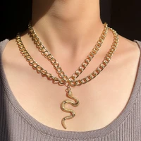 flatfoosie double layer trendy metal snake pendant necklace for women chunky metal link chain necklace punk hip hop jewelry gift