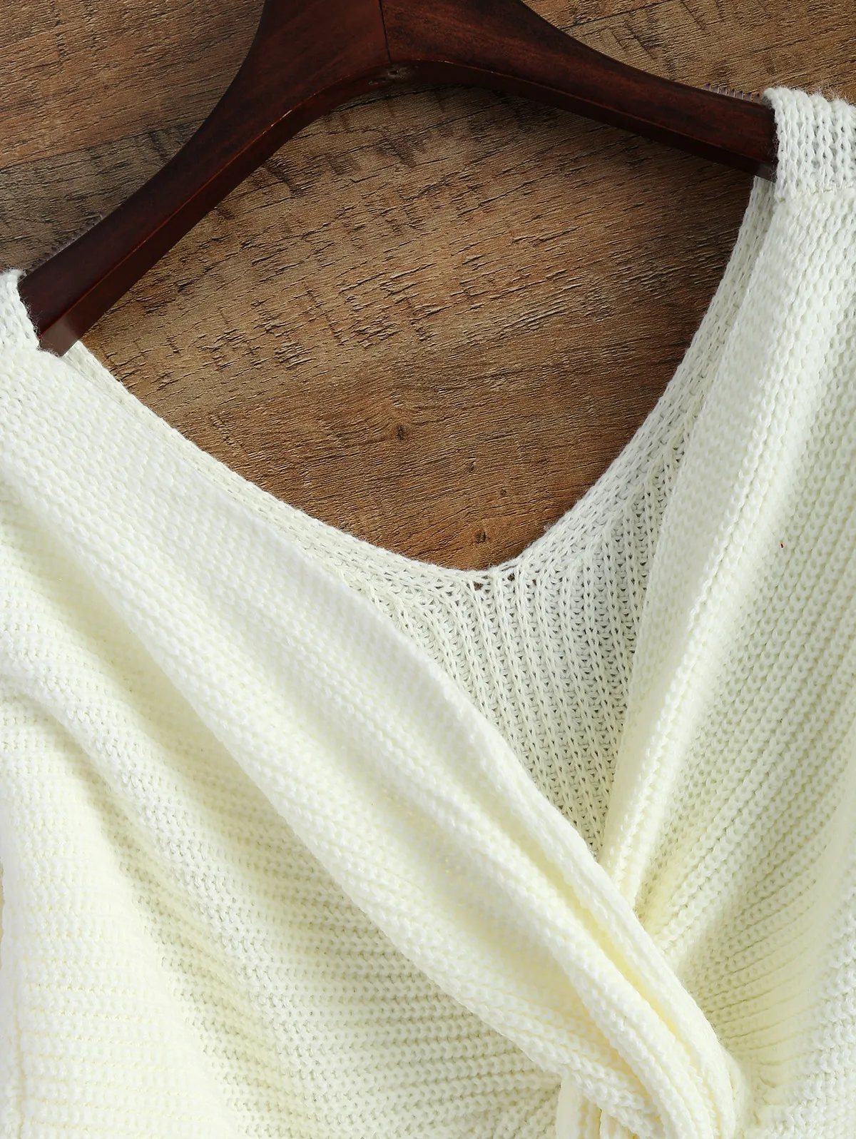 ZAFUL v-образный вырез свитер с крученой спинкой пуловеры женские одноцветные