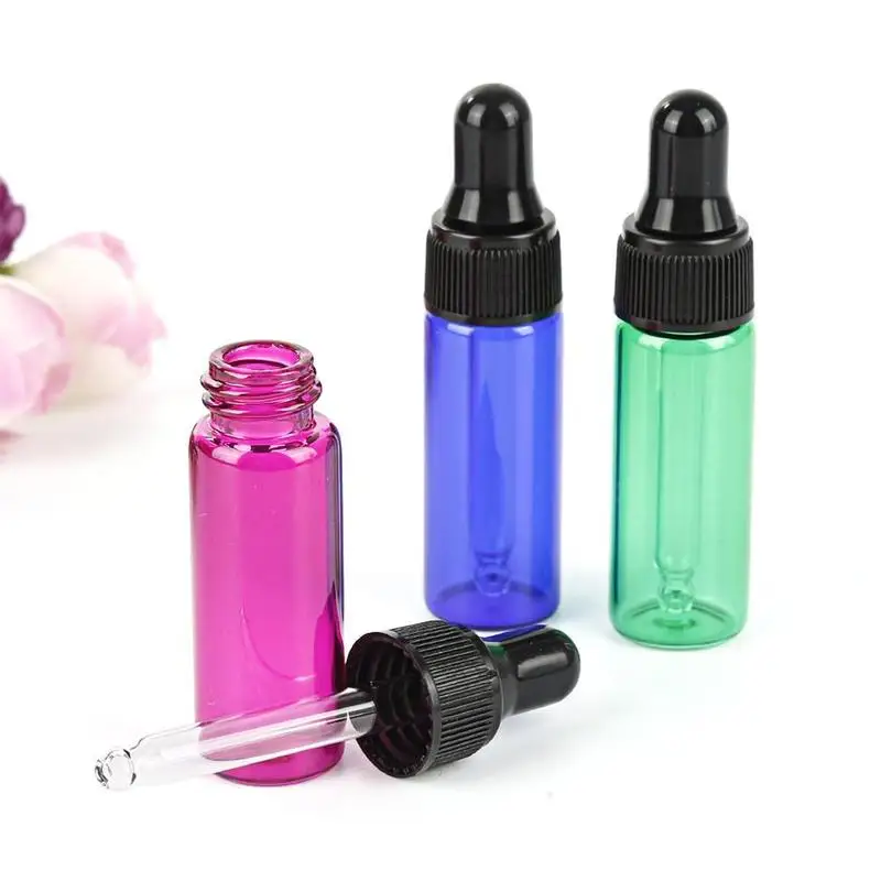 

5ml Dropper Essential Oil Bottle Portable Travel Glass Container Refillable Bottles 5 Color Can Choose Dropship