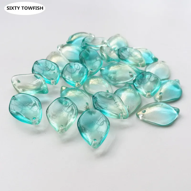

20 Pieces/lot 12x18mm Gradient Aquamarine Czech Glass Beads Leaf-shaped With Hole Beads Jewelry For Handmade DIY Accessories